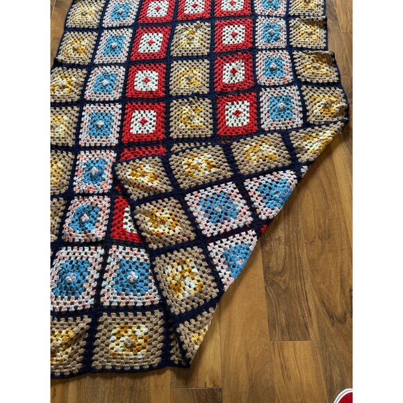 Handmade Crochet Granny Square Afghan Blanket In Multicolor Design Twin Size - Picture 5 of 6